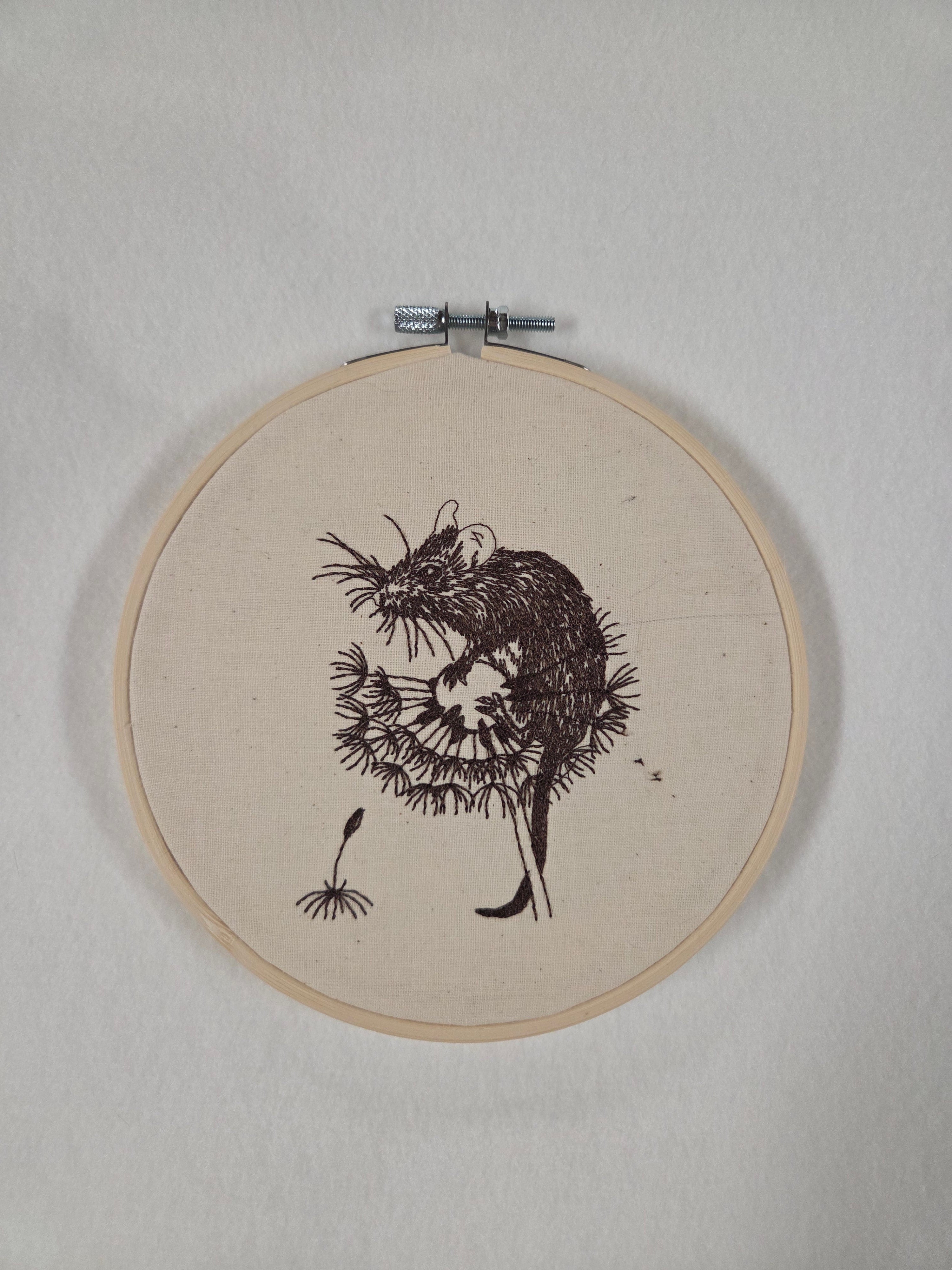 Field Mouse on a Dandelion 6" Embroidery Hoop
